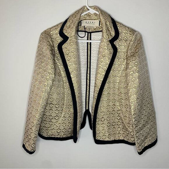 Marni Metallic Gold with Piping Tailored Open Front Evening Jacket Size 42 (6) - Picture 4 of 9